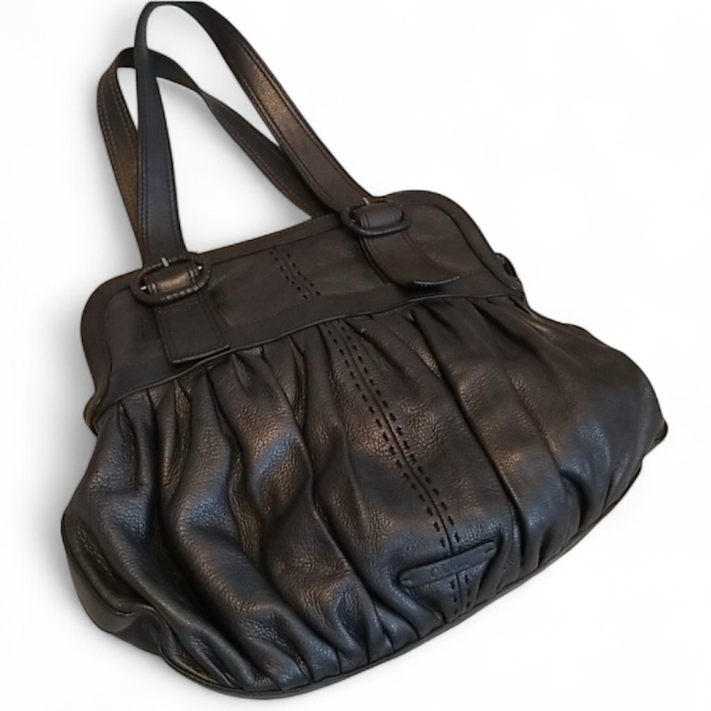 RARE Cole Haan Pleated Leather Satchel Hobo Bag Purse